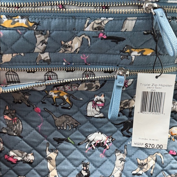 Vera Bradley Gray Cat Print Crossbody Bag VB701 - Picture 4 of 7